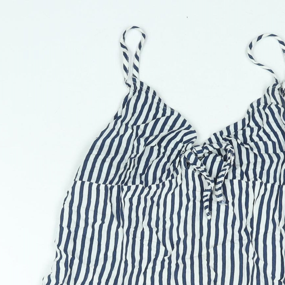 Divided by H&M Womens Blue Striped Viscose A-Line Size 8 V-Neck Zip