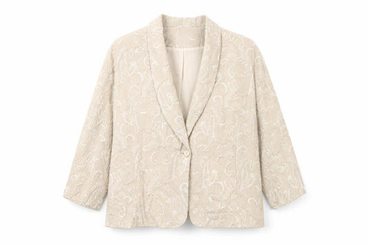 Front view of Milano women’s pink geometric jacket, size UK 26, button