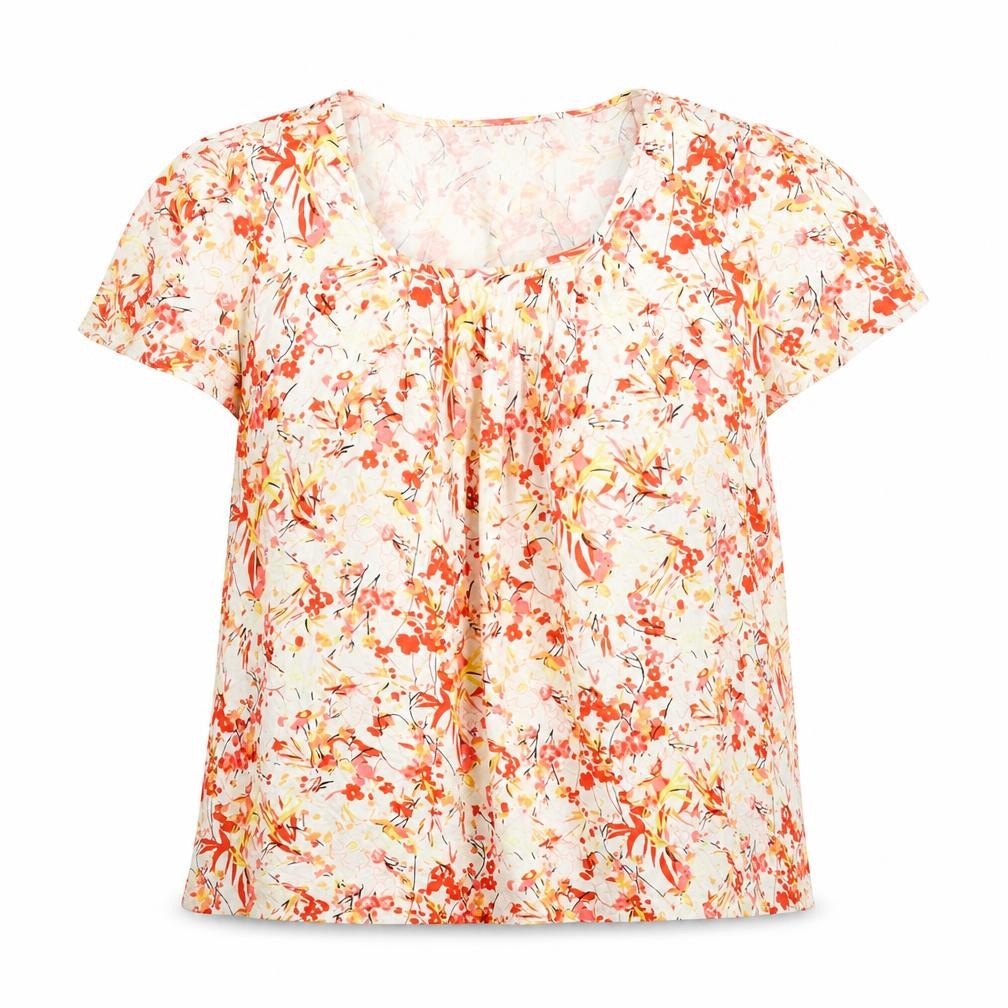 Front view of Balsamik women’s multicoloured geometric viscose basic blouse, size UK 18, scoop neck -, size UK 18-20