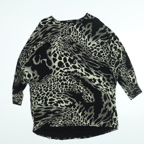 QED London Womens Black Animal Print Viscose Tunic Blouse Size S Round Neck - Leopard Print
