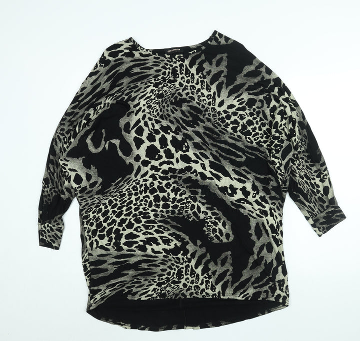 QED London Womens Black Animal Print Viscose Tunic Blouse Size S Round Neck - Leopard Print