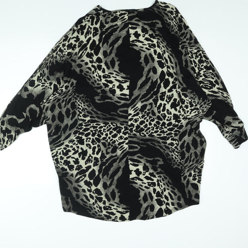 QED London Womens Black Animal Print Viscose Tunic Blouse Size S Round Neck - Leopard Print
