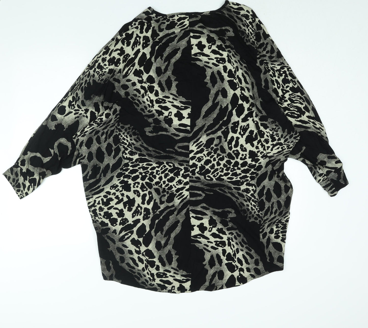 QED London Womens Black Animal Print Viscose Tunic Blouse Size S Round Neck - Leopard Print