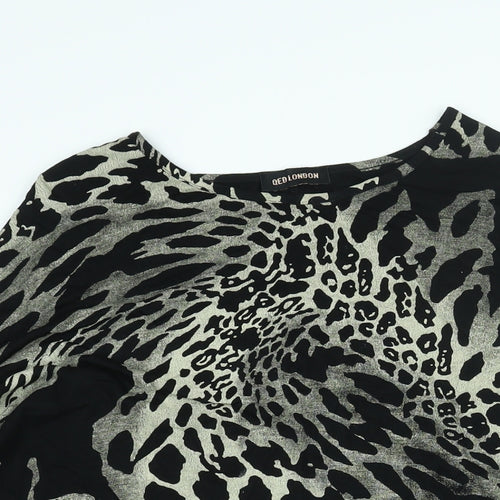 QED London Womens Black Animal Print Viscose Tunic Blouse Size S Round Neck - Leopard Print
