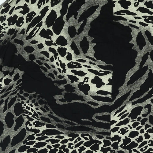 QED London Womens Black Animal Print Viscose Tunic Blouse Size S Round Neck - Leopard Print