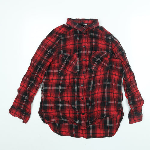 Divided by H&M Womens Red Check Cotton Basic Button-Up Size 10 Collared