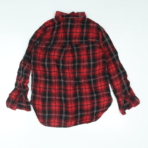 Divided by H&M Womens Red Check Cotton Basic Button-Up Size 10 Collared