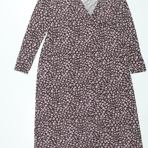 Mango Womens Pink Floral Polyester Wrap Dress Size M V-Neck Tie