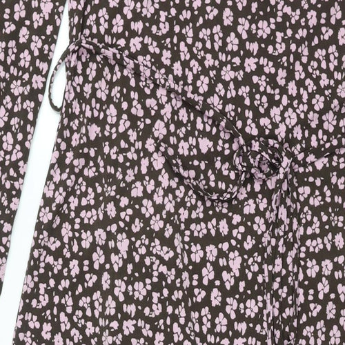 Mango Womens Pink Floral Polyester Wrap Dress Size M V-Neck Tie