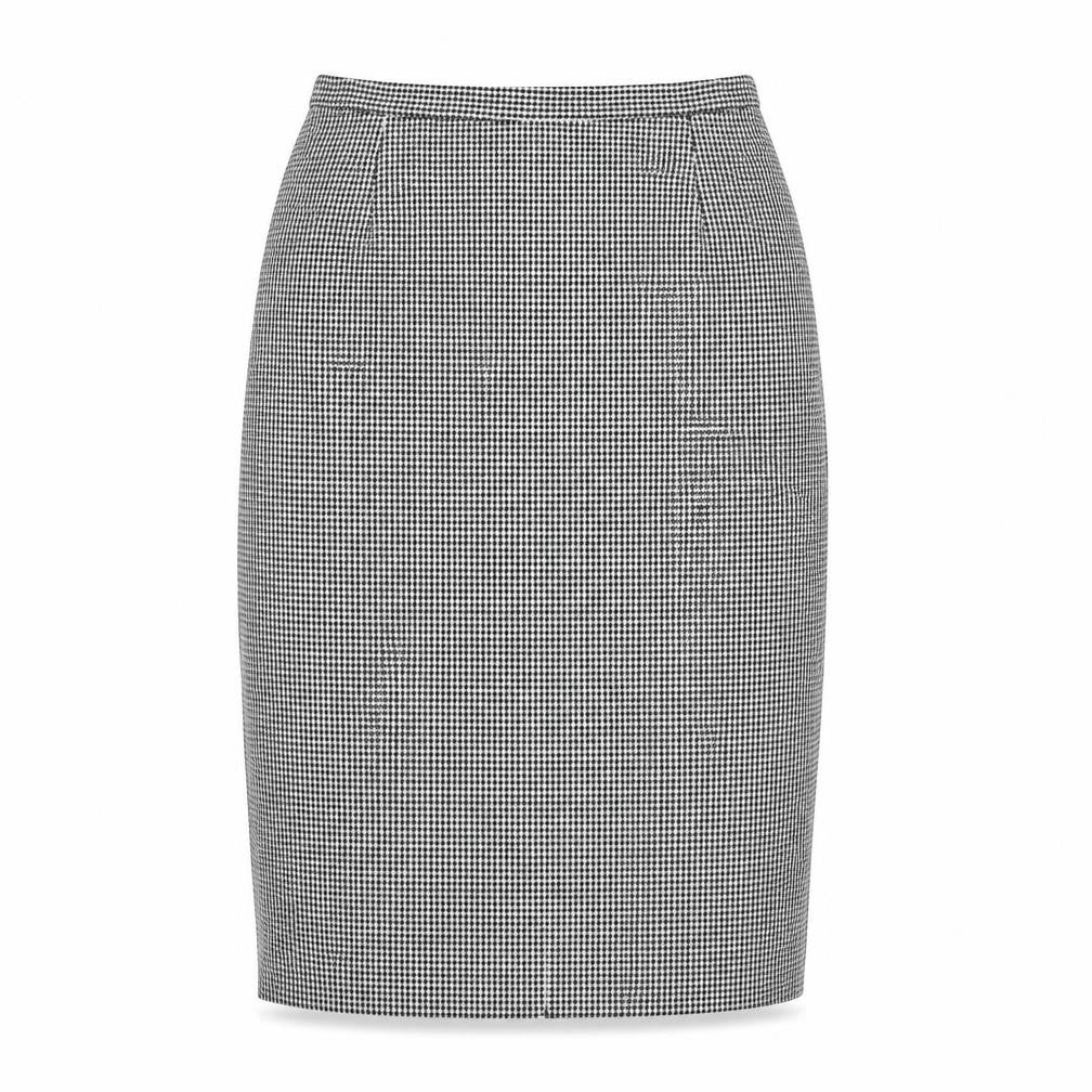 Front view of St Michael women’s blue check polyester straight & pencil skirt, size UK 32, in zip - houndstooth