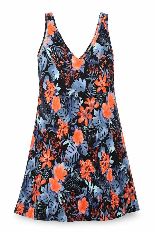 Front view of South women’s multicoloured floral viscose tank dress, size UK 12, v-neck pullover -, size UK 12-14