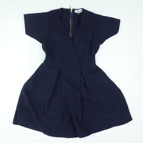 Closet Womens Blue Polyester A-Line Size 8 V-Neck Zip - Pleated