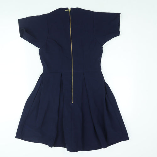 Closet Womens Blue Polyester A-Line Size 8 V-Neck Zip - Pleated