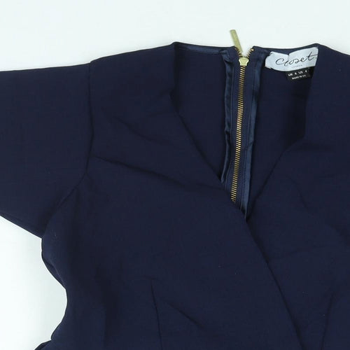 Closet Womens Blue Polyester A-Line Size 8 V-Neck Zip - Pleated