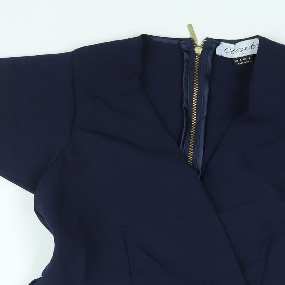 Closet Womens Blue Polyester A-Line Size 8 V-Neck Zip - Pleated