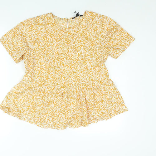 New Look Womens Yellow Animal Print Polyester Basic Blouse Size 10 Round Neck - Peplum Leopard Print