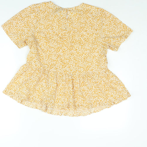 New Look Womens Yellow Animal Print Polyester Basic Blouse Size 10 Round Neck - Peplum Leopard Print