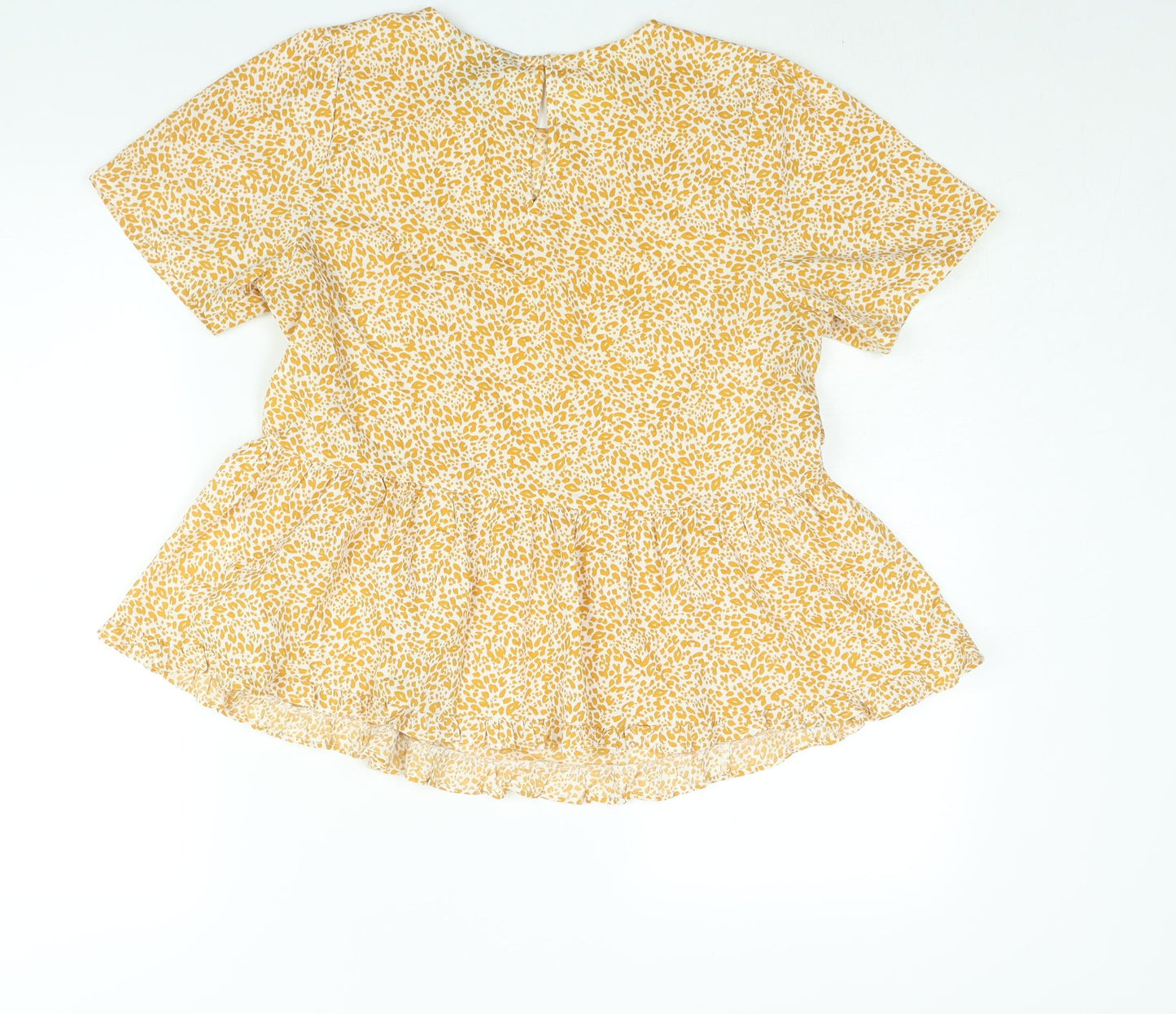 New Look Womens Yellow Animal Print Polyester Basic Blouse Size 10 Round Neck - Peplum Leopard Print