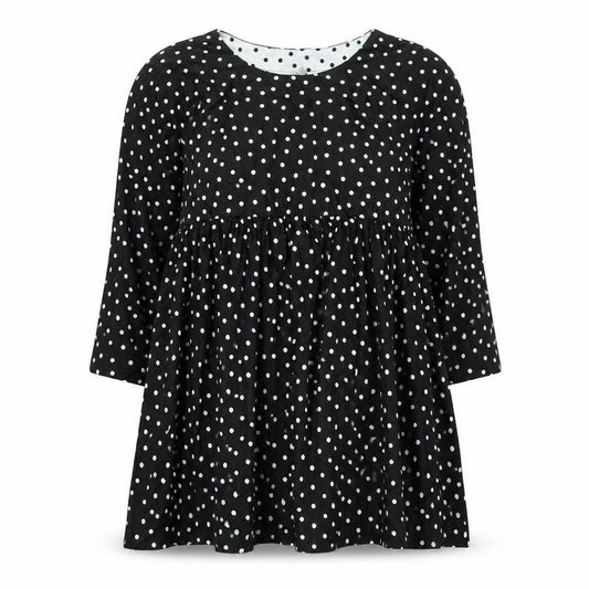 Front view of ASOS women’s black polka dot polyester a-line, size UK 12, round neck pullover