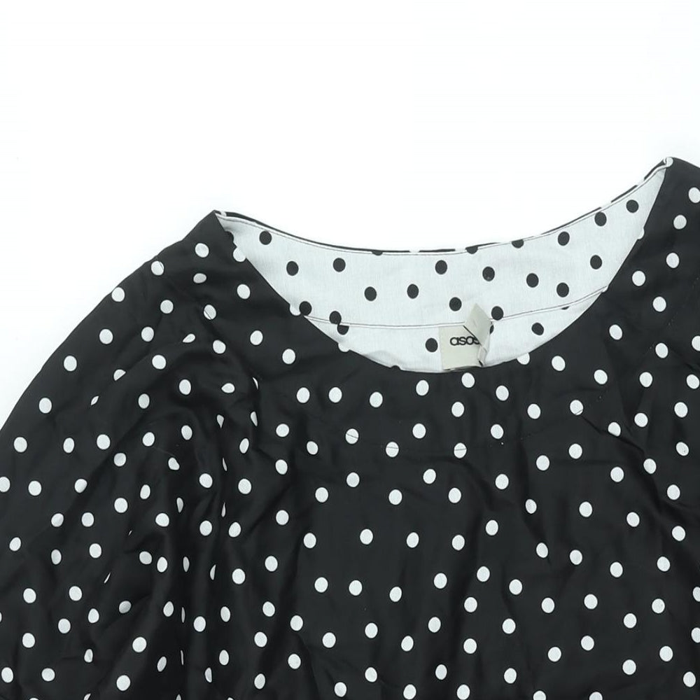 ASOS Womens Black Polka Dot Polyester A-Line Size 12 Round Neck Pullover