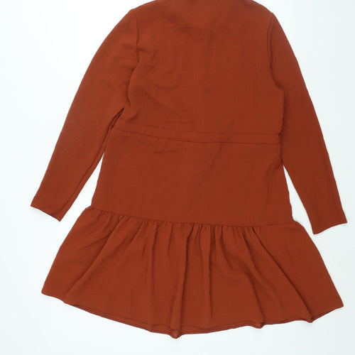 New Look Womens Brown Polyester Shirt Dress Size 10 Collared Button - Drawstring Waist