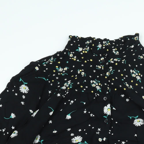 Marks and Spencer Womens Black Floral Viscose Shirt Dress Size 14 Mock Neck Button