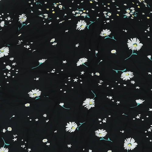 Marks and Spencer Womens Black Floral Viscose Shirt Dress Size 14 Mock Neck Button