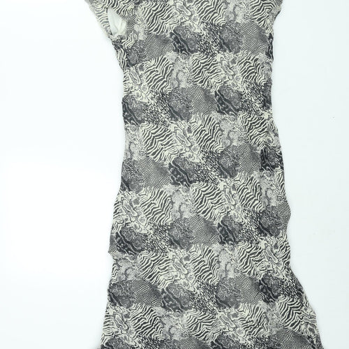 Essentials Womens Black Geometric Viscose Shift Size 10 Round Neck Pullover