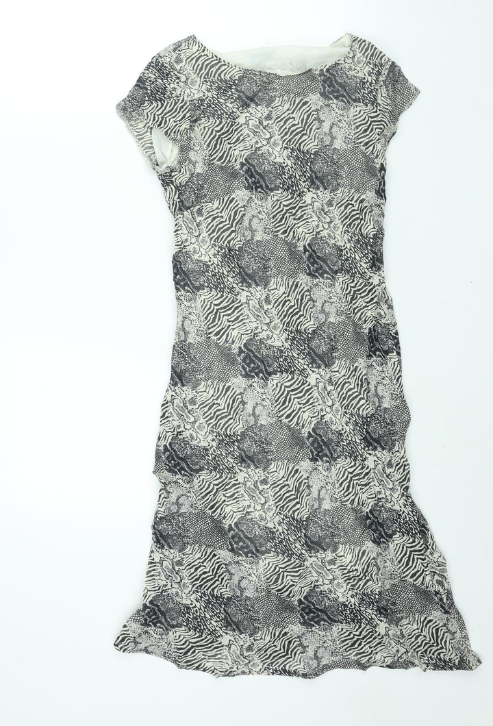 Essentials Womens Black Geometric Viscose Shift Size 10 Round Neck Pullover