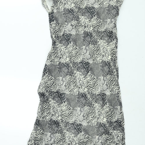 Essentials Womens Black Geometric Viscose Shift Size 10 Round Neck Pullover