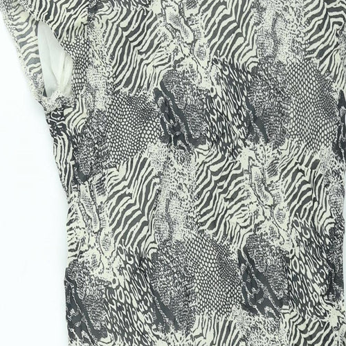 Essentials Womens Black Geometric Viscose Shift Size 10 Round Neck Pullover