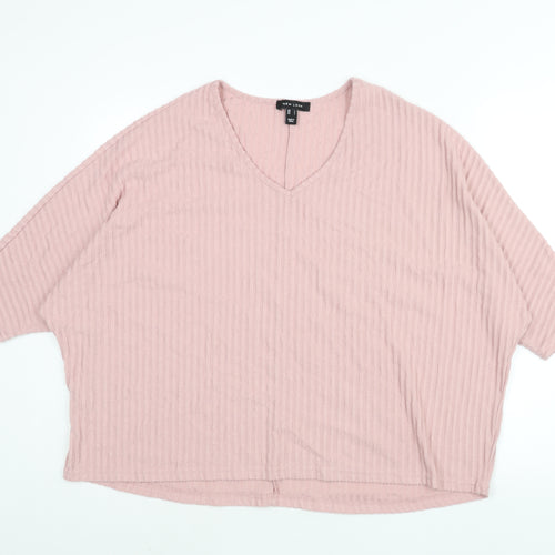 New Look Womens Pink Polyester Basic Blouse Size L V-Neck