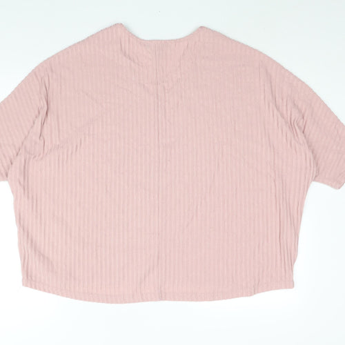 New Look Womens Pink Polyester Basic Blouse Size L V-Neck