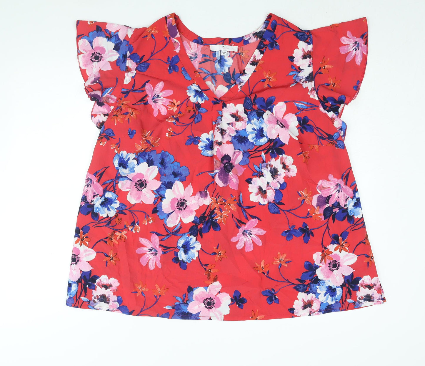Julipa Womens Pink Floral Polyester Basic Blouse Size 26 V-Neck