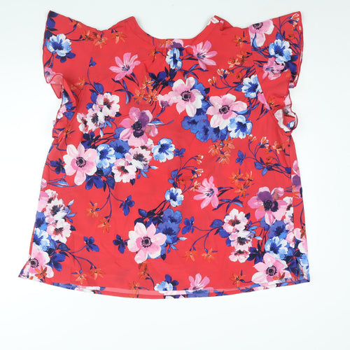 Julipa Womens Pink Floral Polyester Basic Blouse Size 26 V-Neck