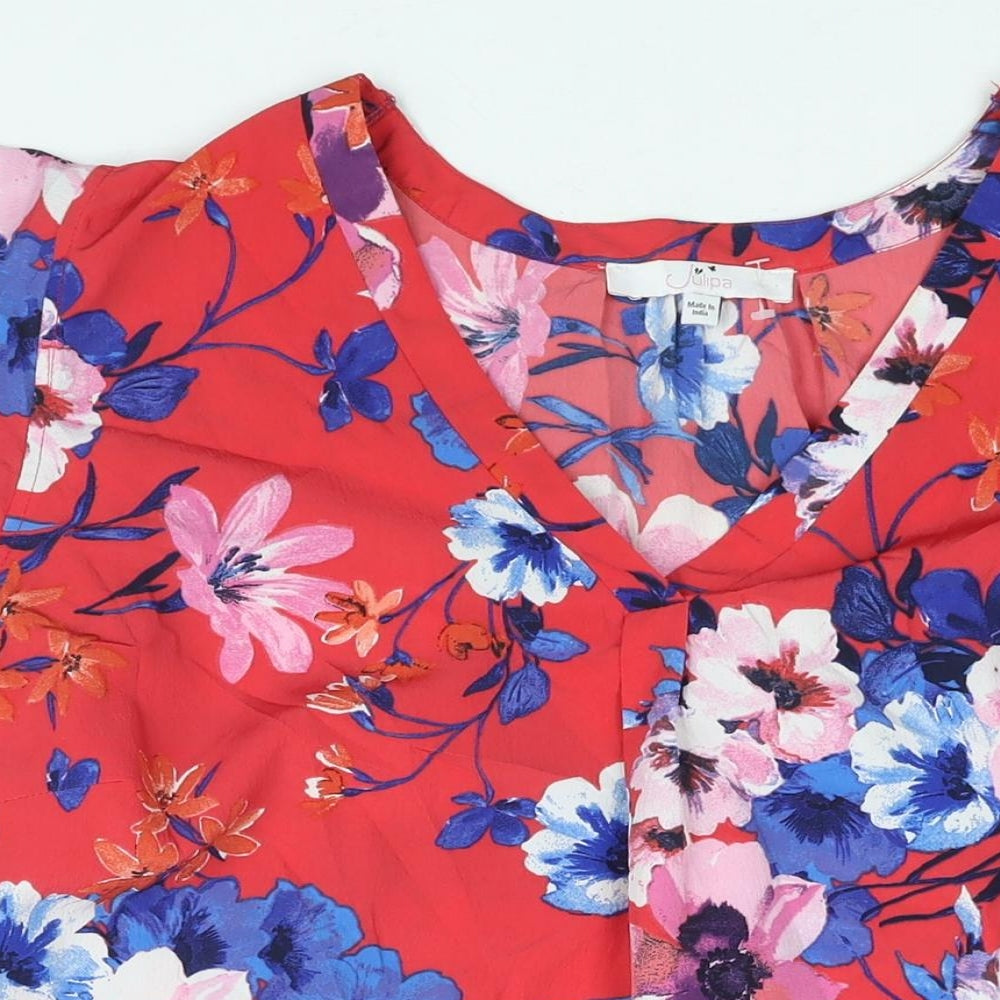 Julipa Womens Pink Floral Polyester Basic Blouse Size 26 V-Neck