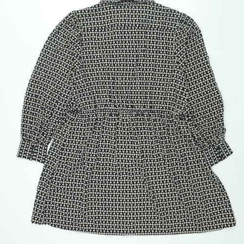 Marks and Spencer Womens Black Geometric Polyester Shift Size 18 Collared Tie