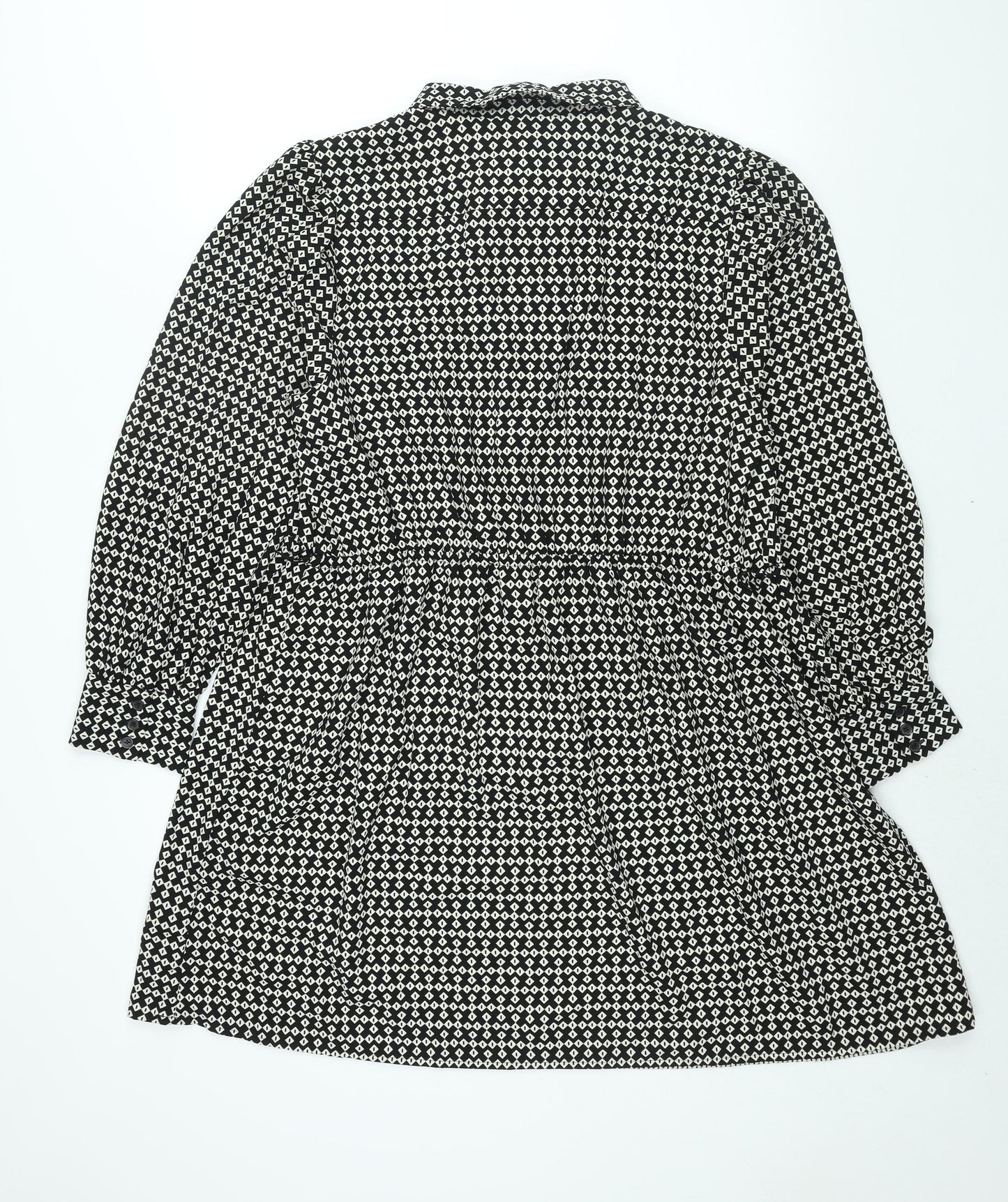 Marks and Spencer Womens Black Geometric Polyester Shift Size 18 Collared Tie