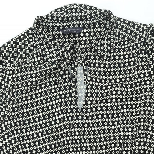 Marks and Spencer Womens Black Geometric Polyester Shift Size 18 Collared Tie
