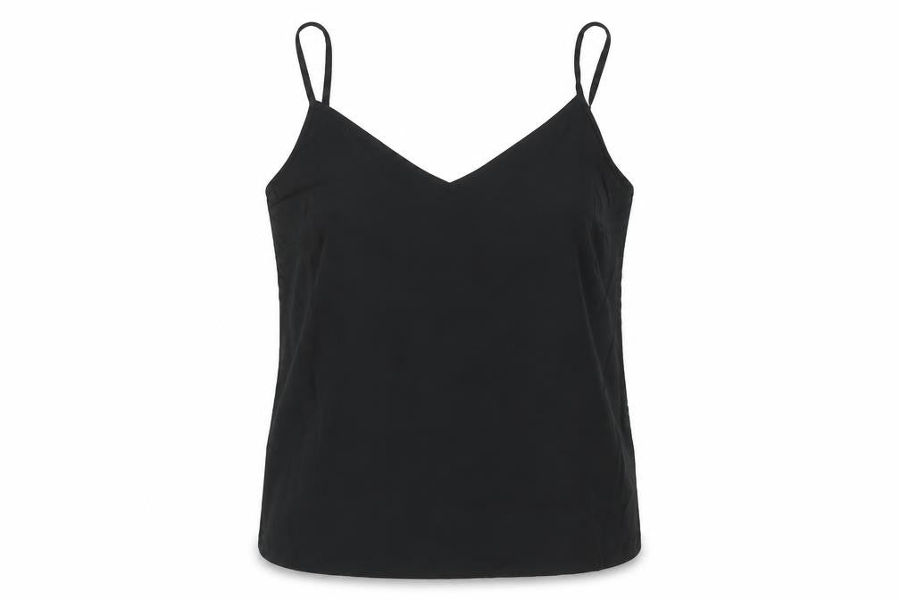 Front view of Marks & Spencer women’s black polyester camisole blouse, size UK 10, v-neck