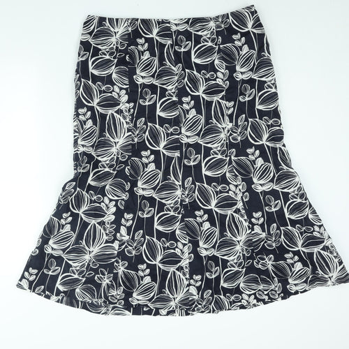 CC Womens Blue Geometric Linen Trumpet Skirt Size 16 Zip