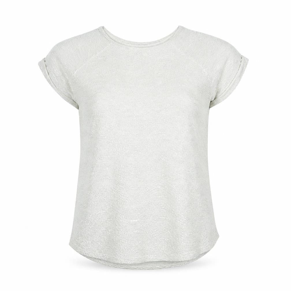 Front view of River Island women’s silver polyester basic blouse, size UK 12, round neck