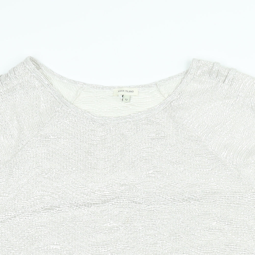 River Island Womens Silver Polyester Basic Blouse Size 12 Round Neck