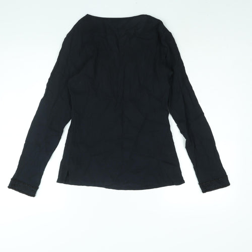 New Look Womens Black Cotton Basic Blouse Size 8 V-Neck - Beading Detail
