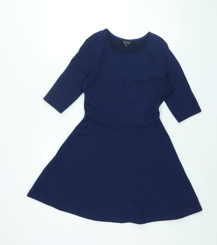 Topshop Womens Blue Polyester A-Line Size 8 Round Neck Pullover