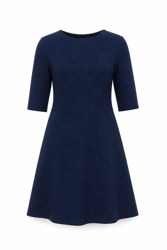 Front view of Topshop women’s blue polyester a-line, size UK 8, round neck pullover