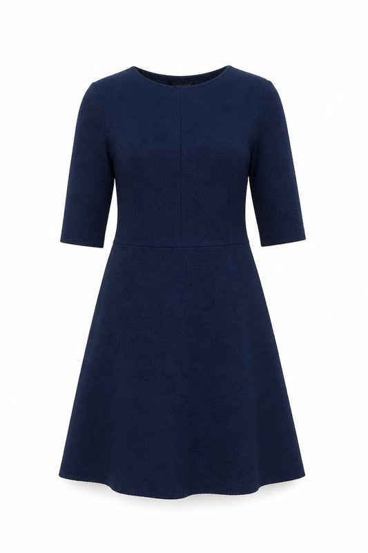 Front view of Topshop women’s blue polyester a-line, size UK 8, round neck pullover