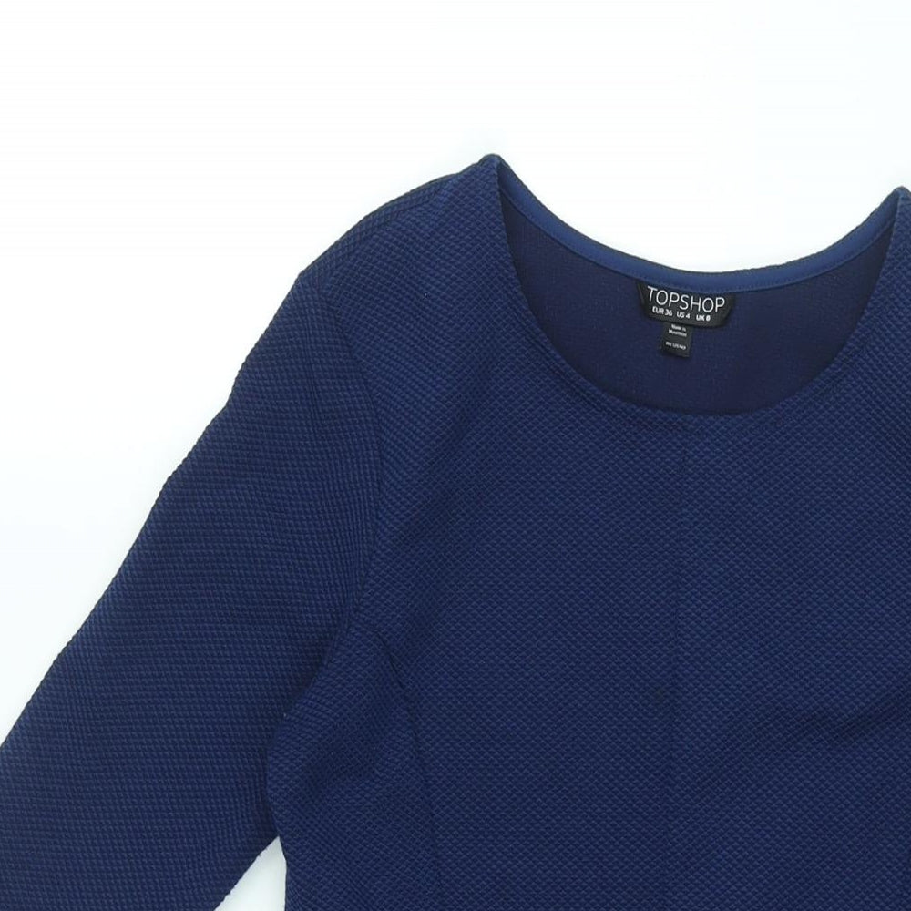 Topshop Womens Blue Polyester A-Line Size 8 Round Neck Pullover