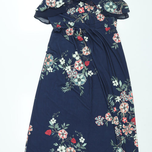 Monsoon Womens Black Floral Polyester Maxi Size 14 Round Neck Button - Frill