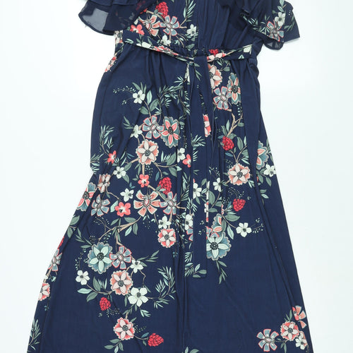 Monsoon Womens Black Floral Polyester Maxi Size 14 Round Neck Button - Frill